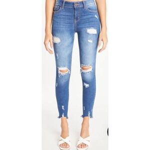 ENJEAN Distressed Mid Rise Skinny Jean - Size 13